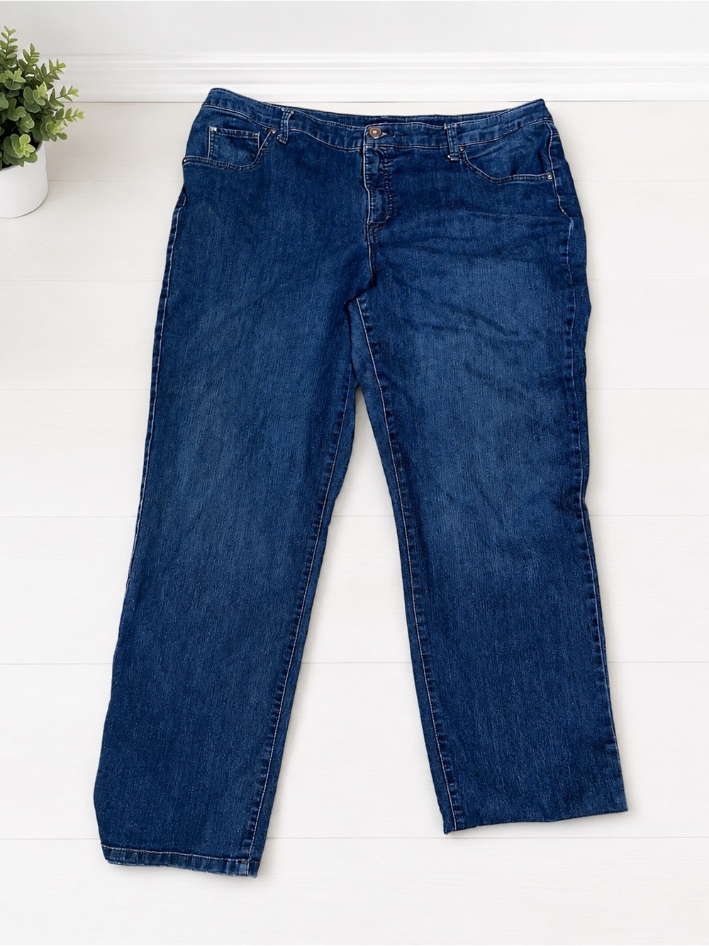 Bandolino Samantha Jeans Womens 20W Plus Medium Wash Straight Leg Stretch De